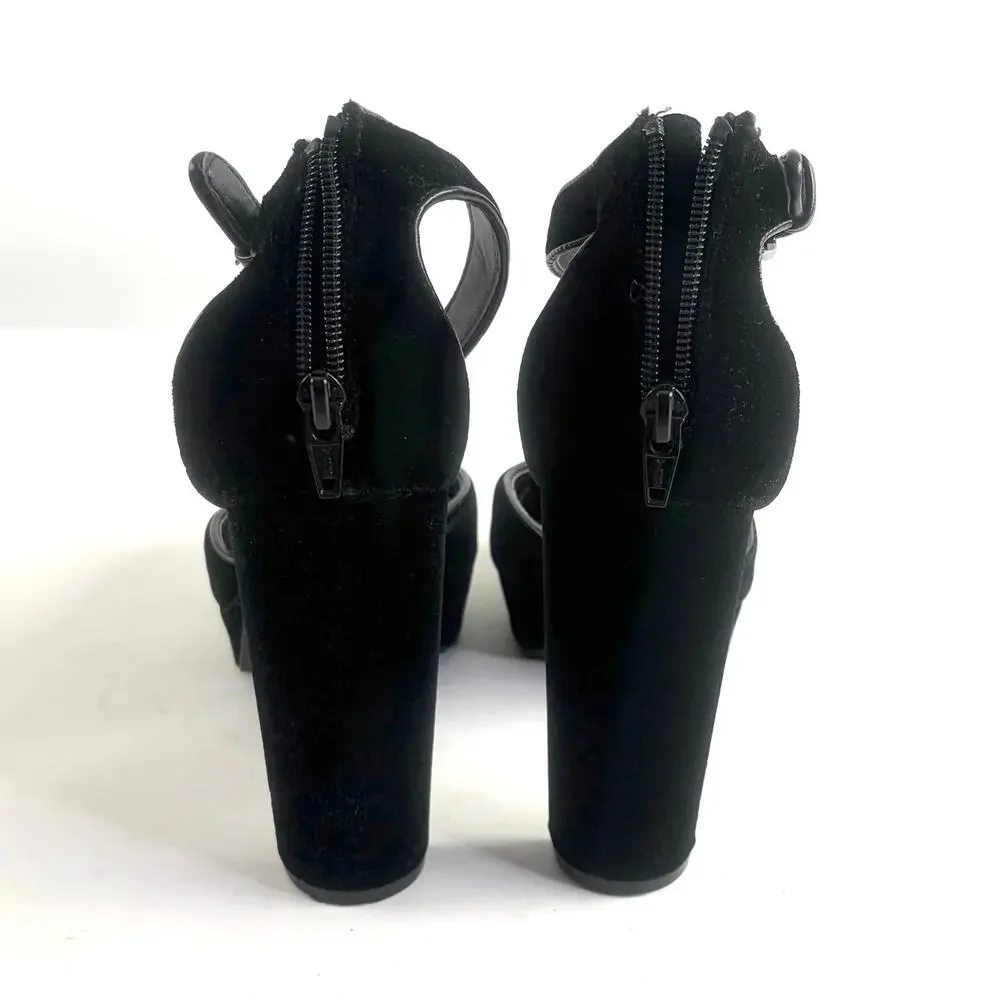 DV Target Black Velvet Platform Pumps Block Heel Ankle Strap Size 10